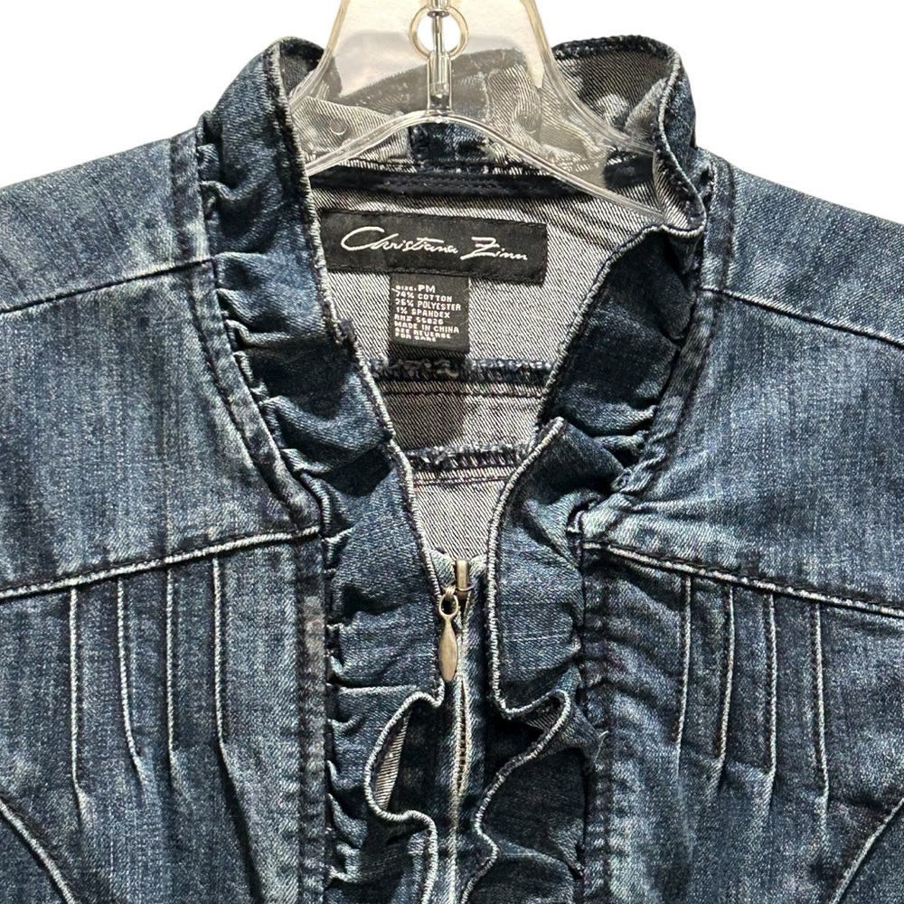 Christiana Zinn Blue Denim Zippered Jacket w/ Ruffles & Pin Tucks - Size PM - Picture 4 of 12